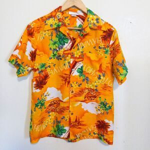 Vintage Made In Hawaii Shirt Aloha Shirt-Medium-Pocket-Boats-Palm Trees-70s